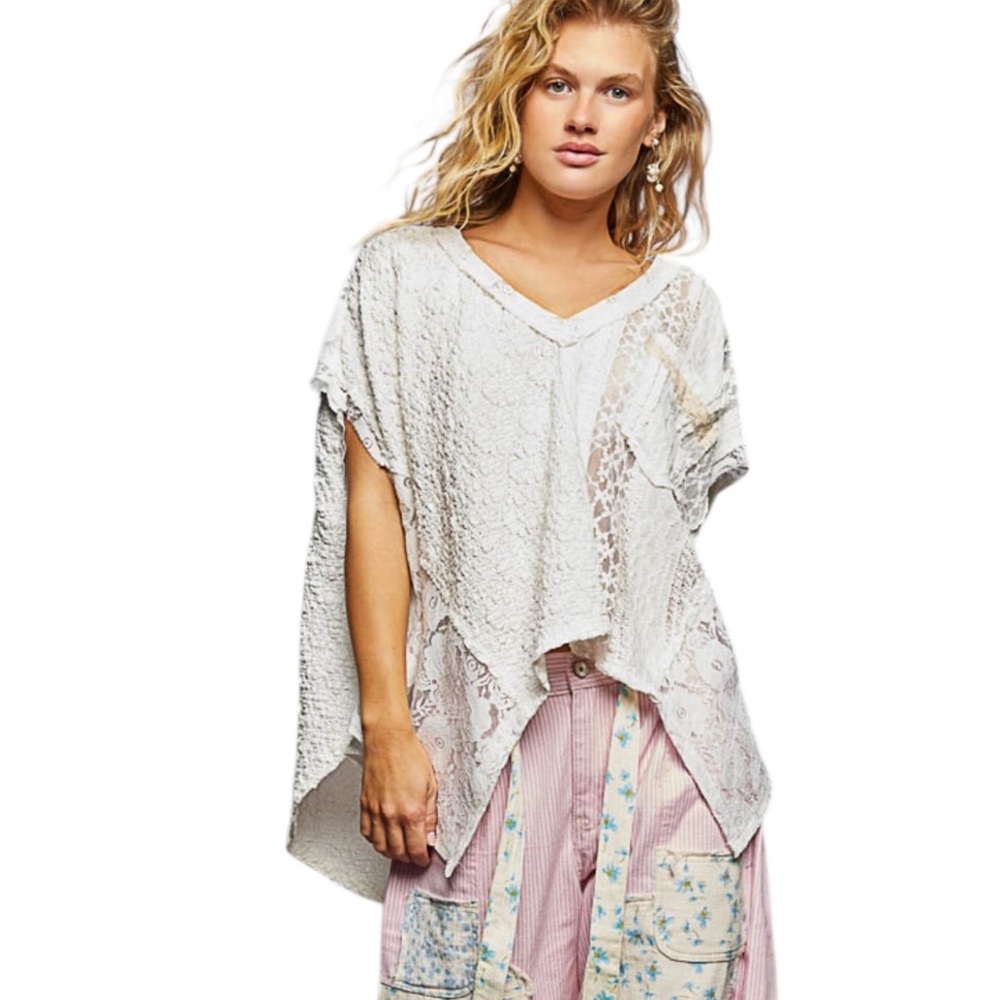 POL Off-White Lace Patchwork Oversized Top NWOT